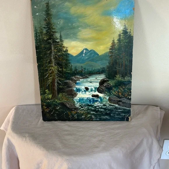 Antique Oil Painting FW Devoe Art Board Mountain Landscape Vintage Artwork Old - Picture 12 of 12